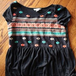 Tribal Pattern Multi Color Black Top
